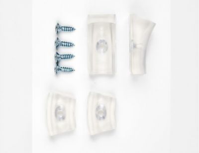 Bild von transparenten Kunststoffgleitern für Freischwinger Stühle, inklusive Schrauben zur Befestigung.